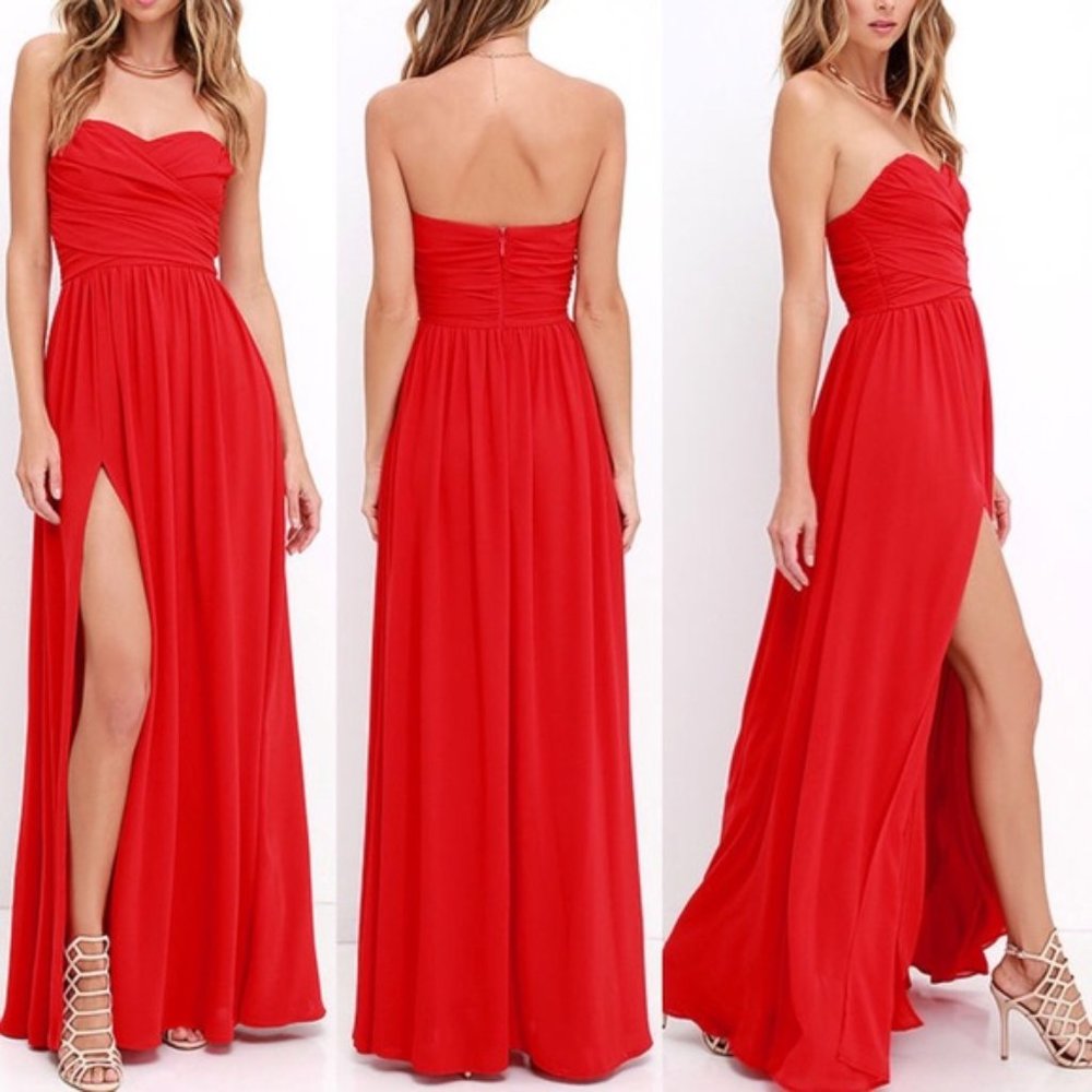 NWT Lulu's Moonlight Serenade Maxi Dress Gown in Red